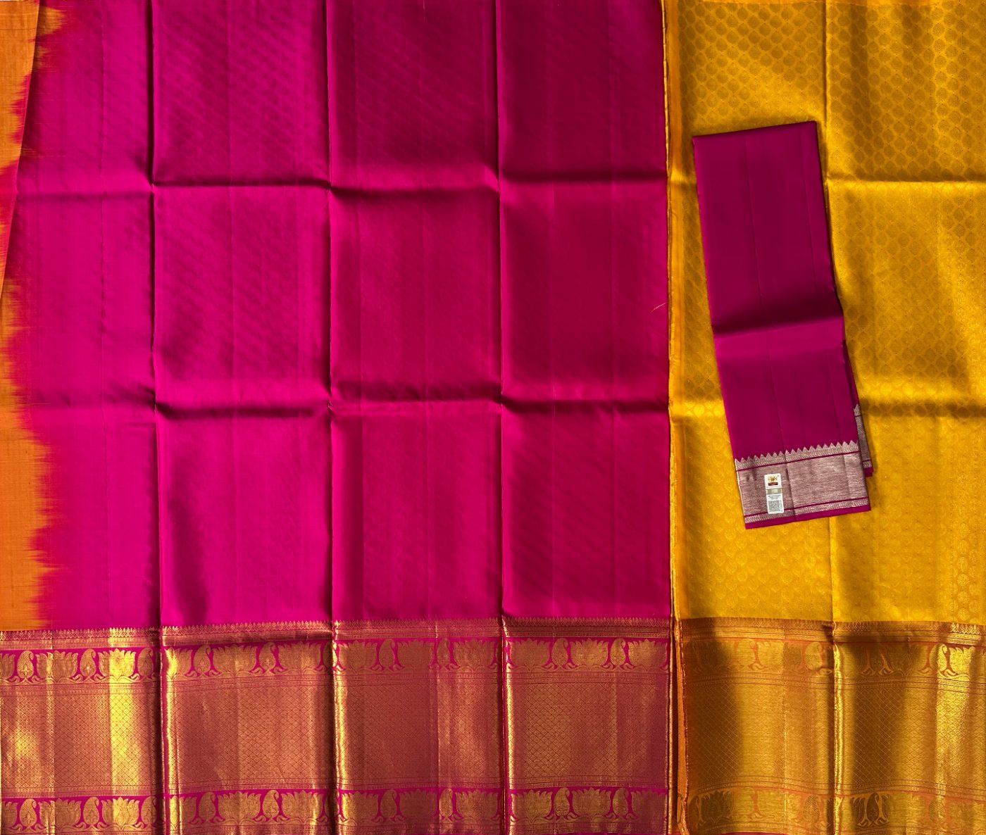 Dharmavaram Pure Silk Half-Saree in Magenta Pink and Mustard Yellow