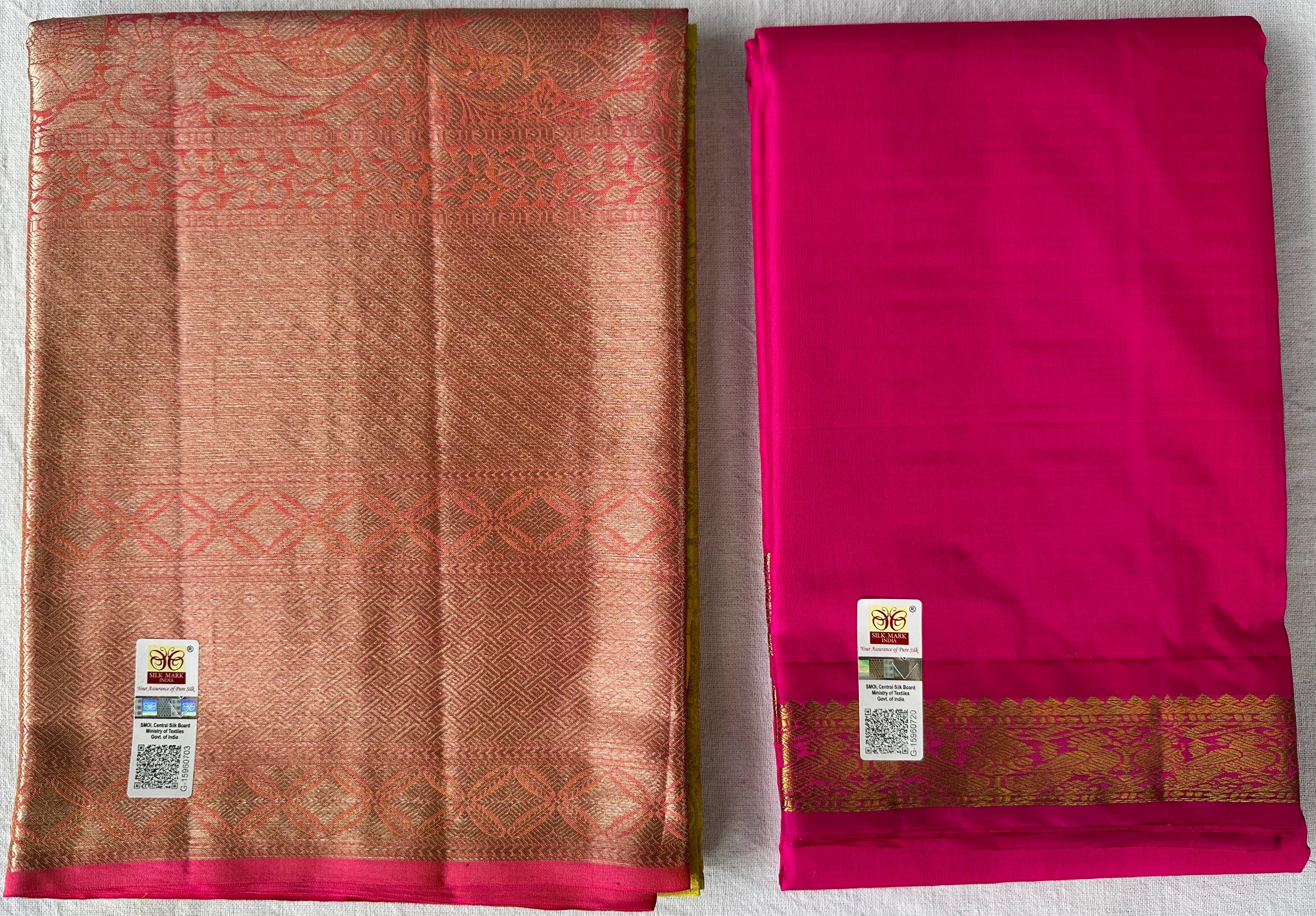 Dharmavaram Lemon Yellow & Rani Pink Pure Silk Half Saree with Gold-Tone Floral Border