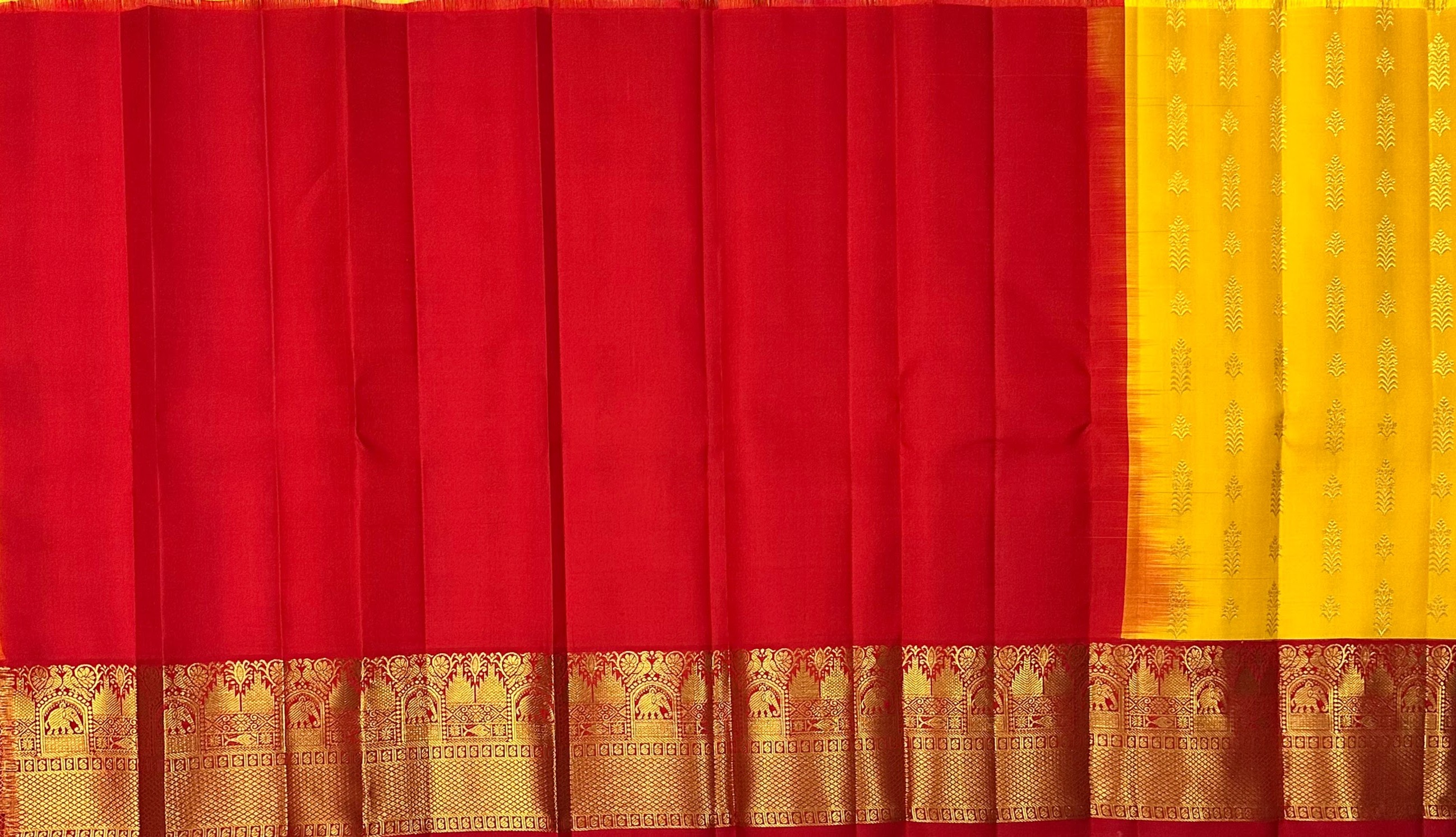 Dharmavaram Yellow & Crimson Red Pure Silk Pattu Pavada with Gold-Tone Zari