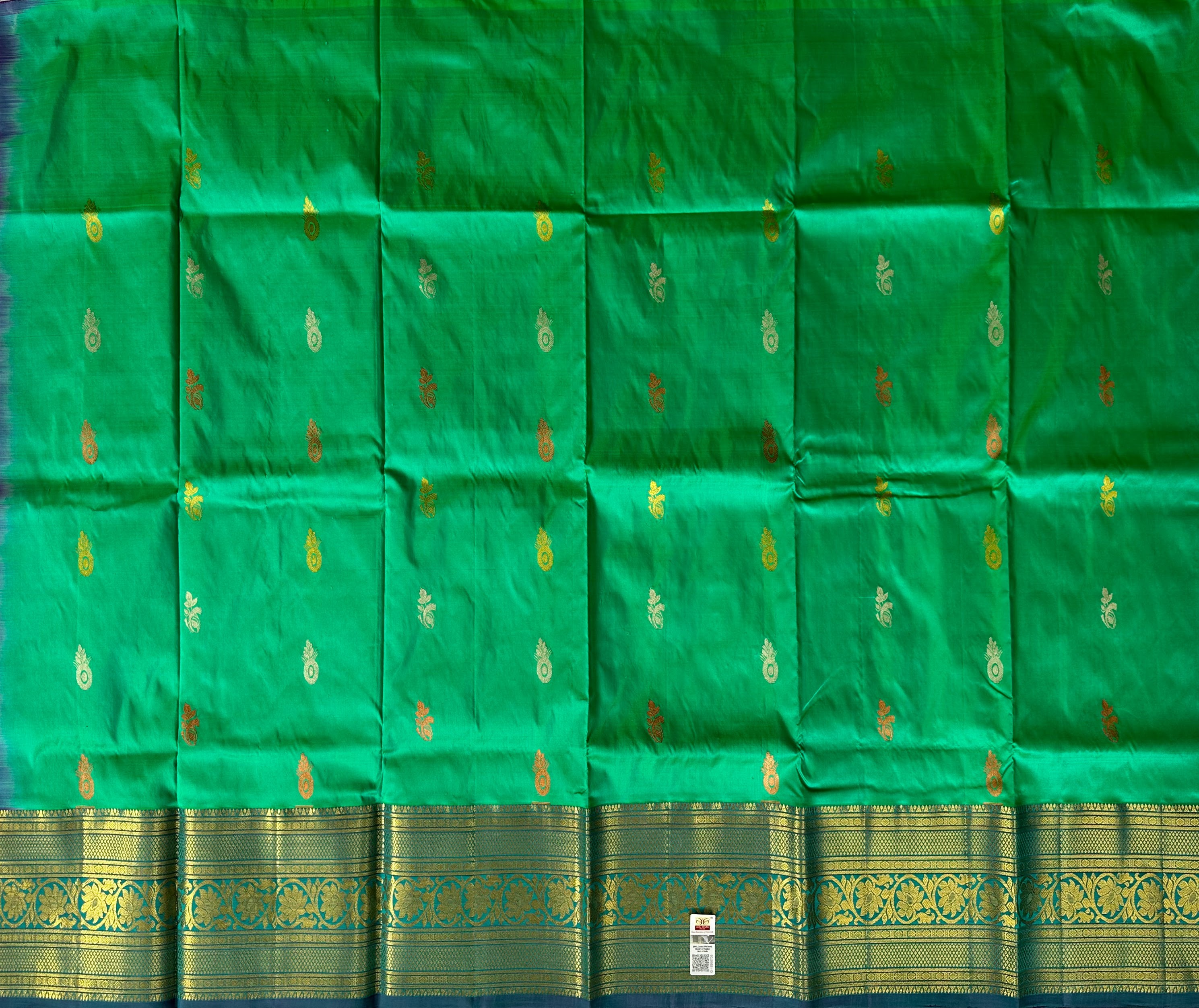 Dharmavaram Emerald Green & Magenta Pure Silk Pattu Pavada with Gold-Tone Zari Floral Border