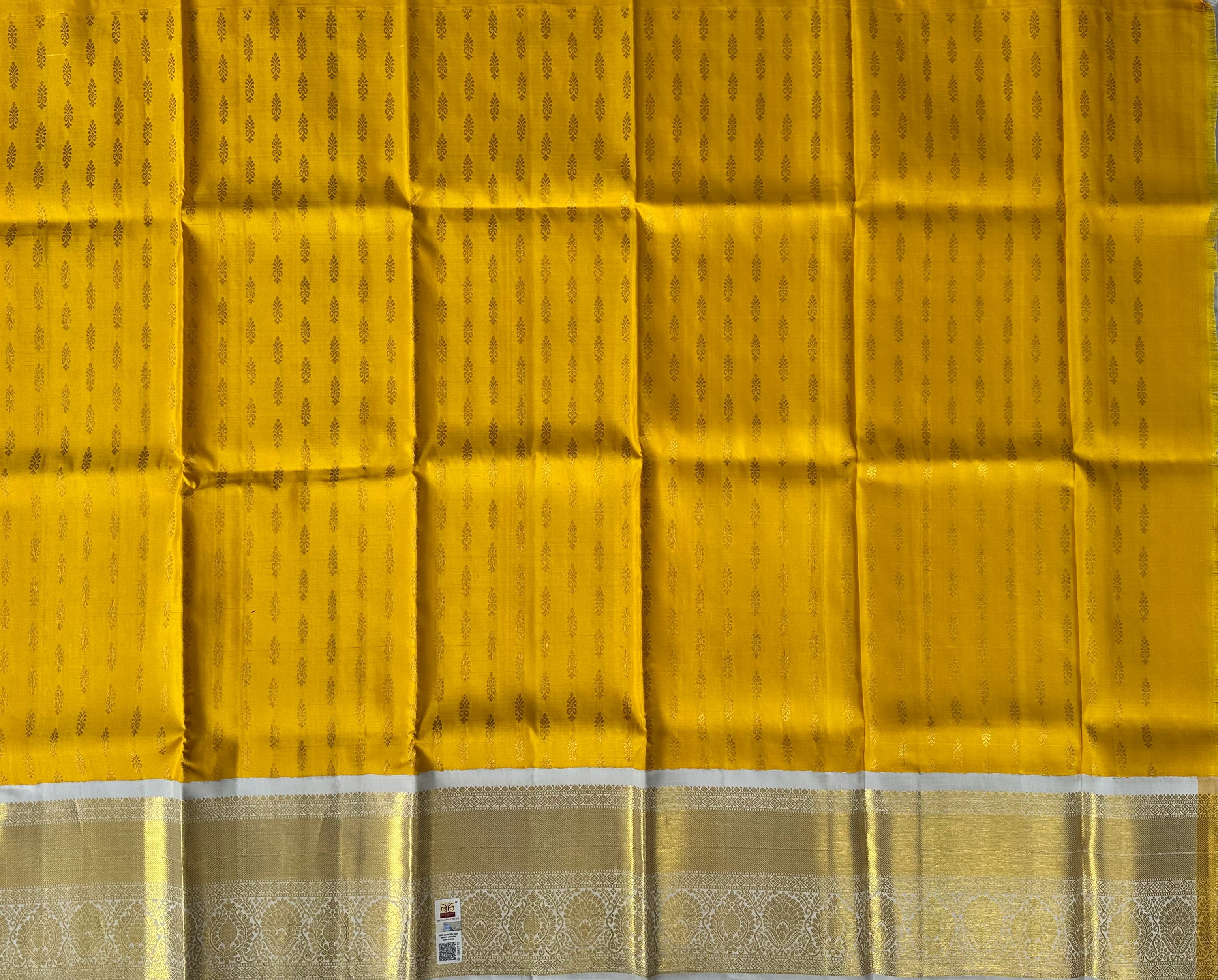 Dharmavaram Yellow & Off-White Pure Silk Pattu Pavada with Gold-Tone Zari Border