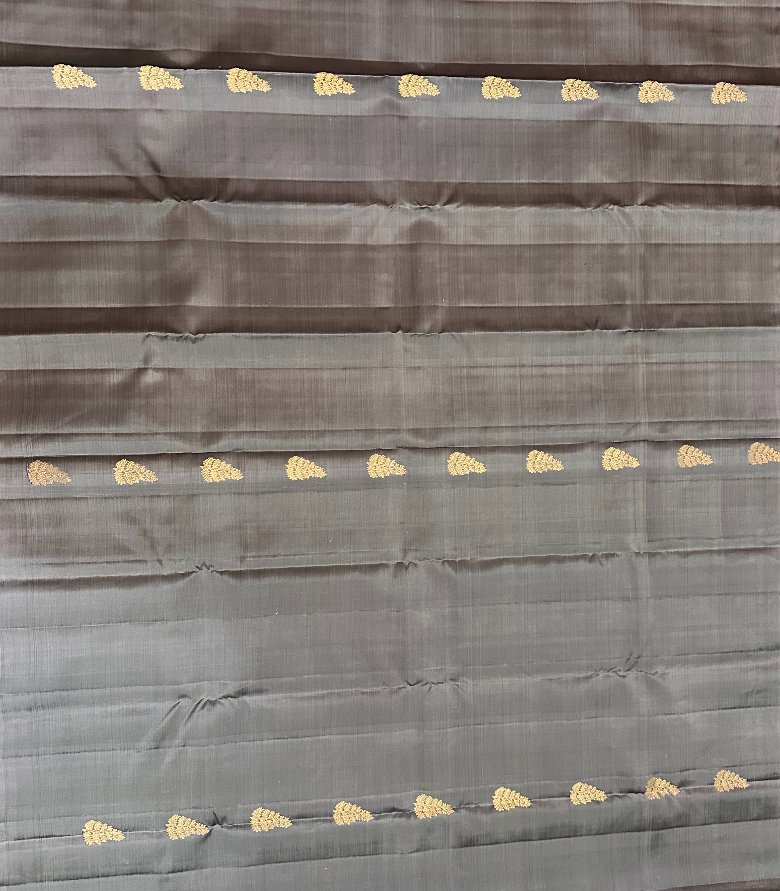 Dharmavaram Charcoal Grey & Bright Yellow Pure Silk Saree with Gold-Tone Zari Leaf Butis