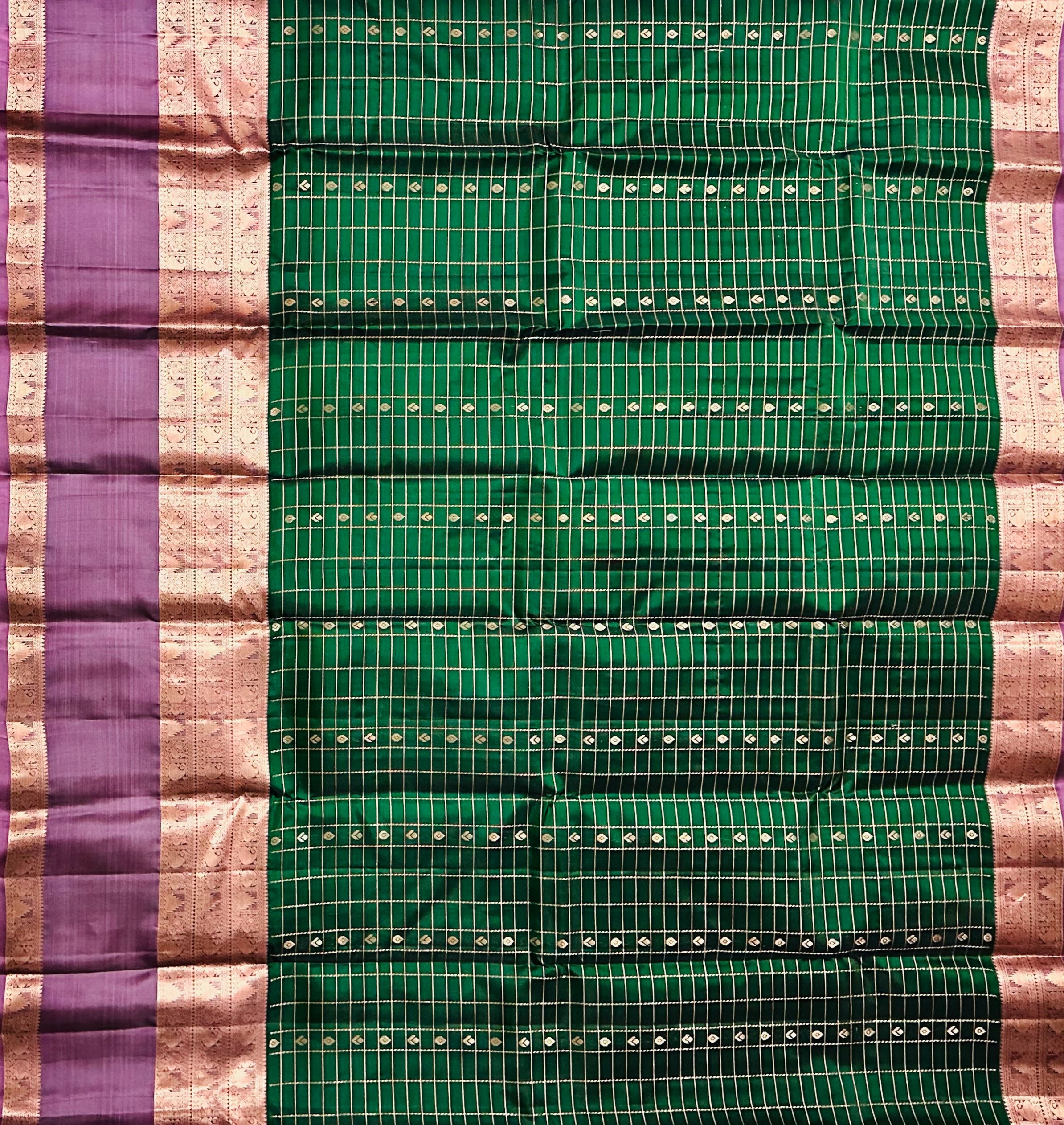 Dharmavaram Emerald Green & Purple Pure Silk Saree with Copper-Tone Zari Floral Jaal
