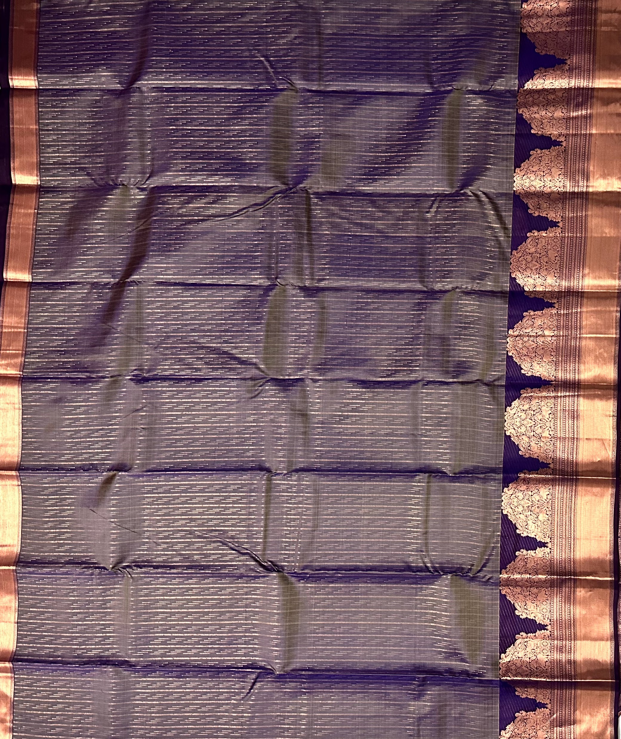 Dharmavaram Grey & Purple Pure Silk Saree with Copper-Tone Zari Floral Motifs