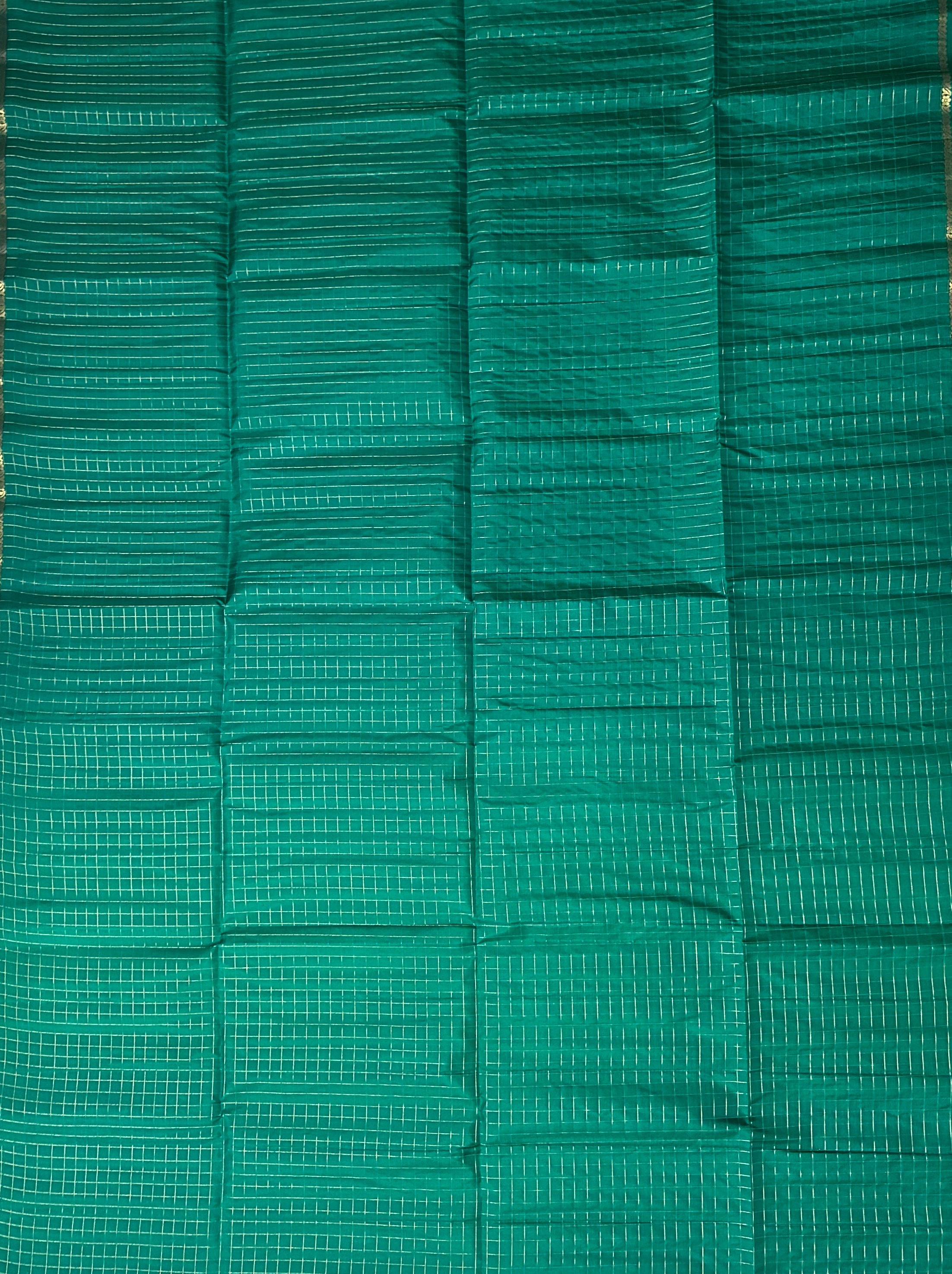 Dharmavaram Emerald Green & Mustard Yellow Pure Silk Saree with Gold-Tone Zari Checks