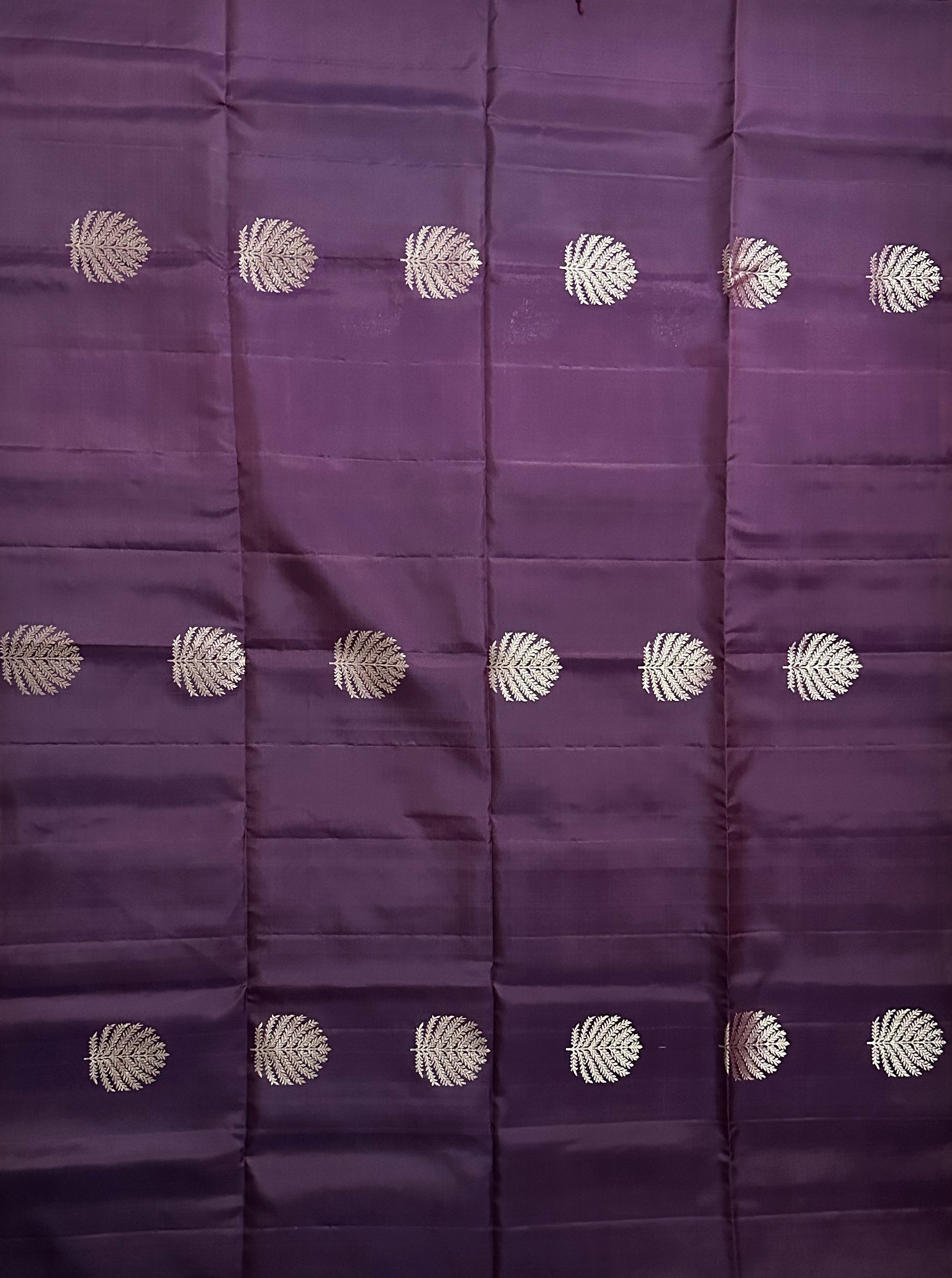 Dharmavaram Dark Purple & Sea Green Pure Silk Saree with Silver-Tone Zari Leaf Butis