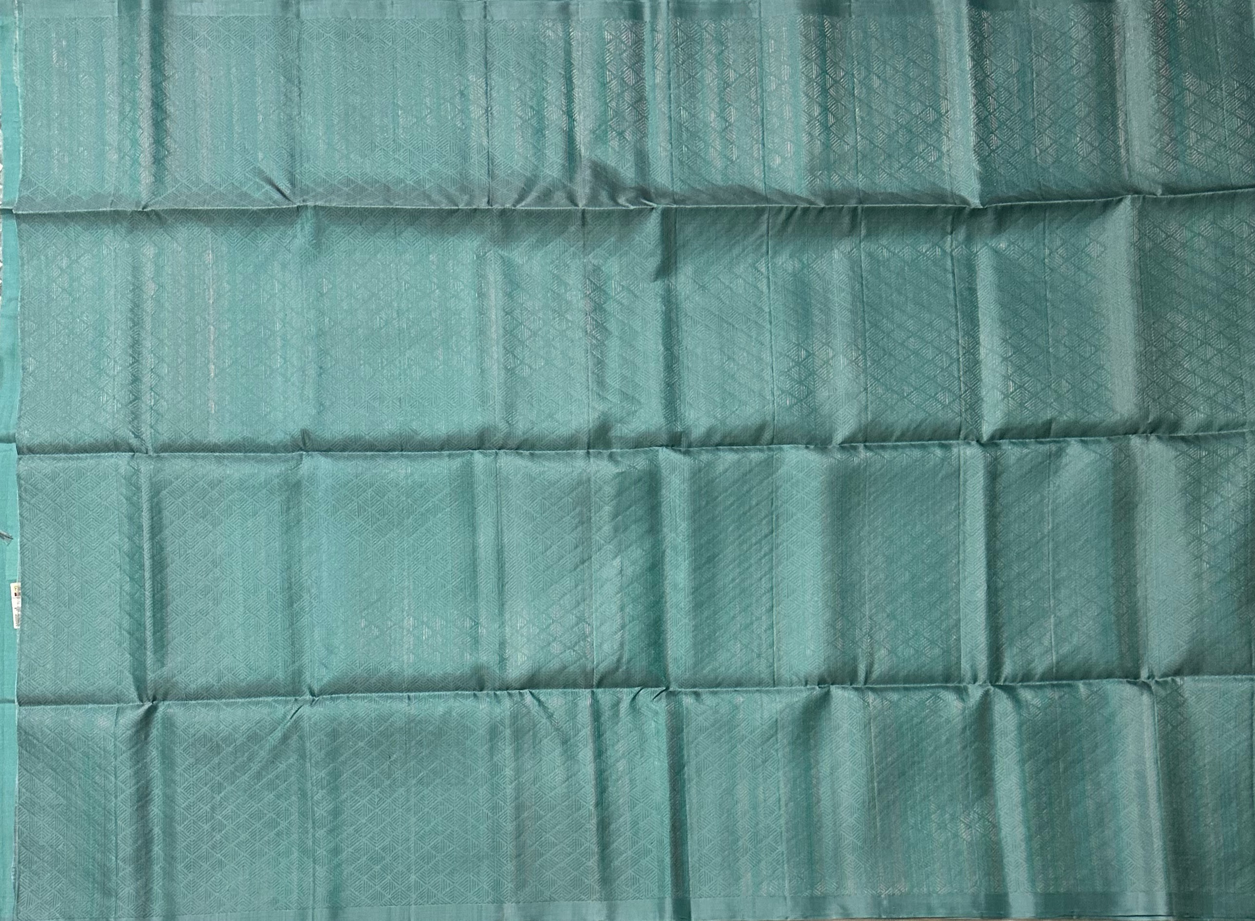 Dharmavaram Sea Green Pure Silk Saree with Silver-Tone Zari Geometric Weave