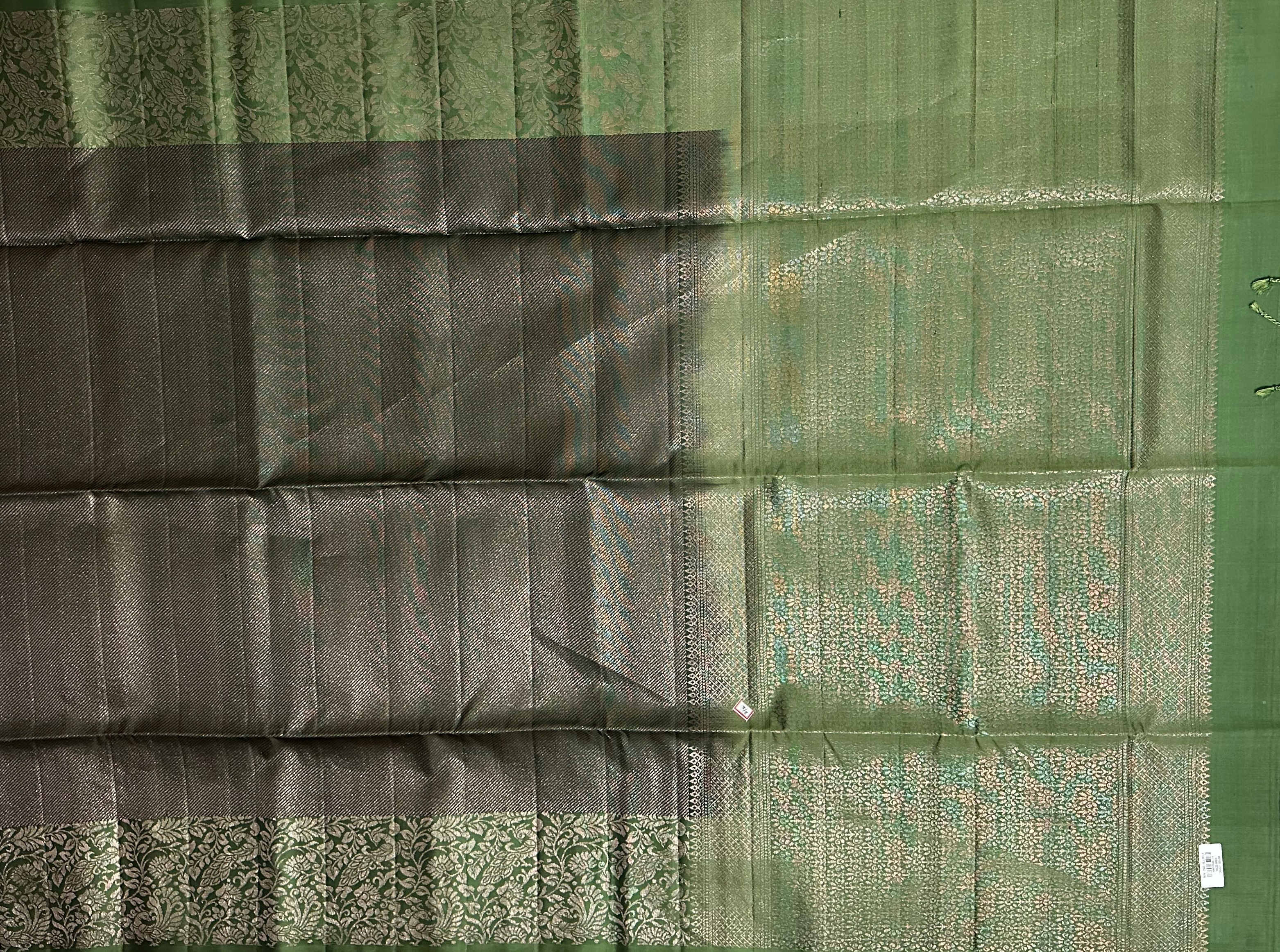 Dharmavaram Olive Green Pure Silk Saree with Gold-Tone Zari Floral Jaal