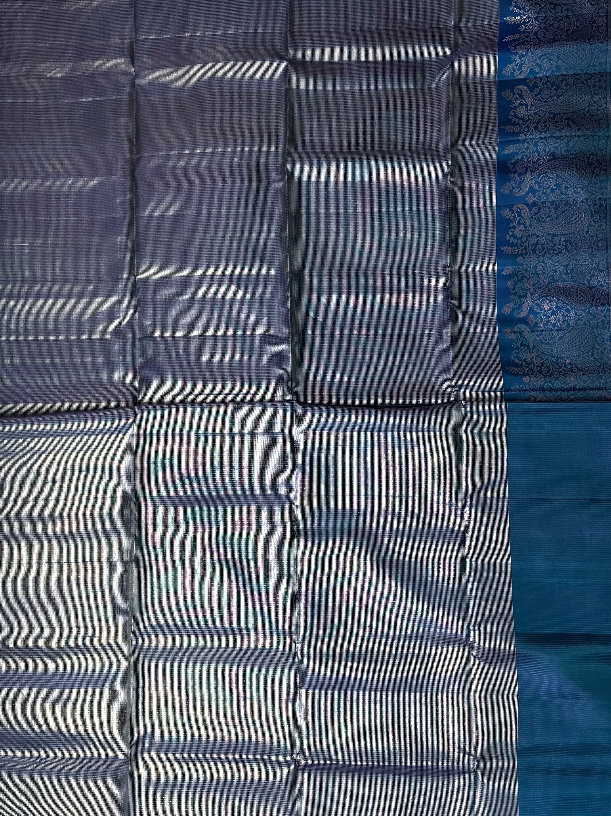 Dharmavaram Silver & Royal Blue Pure Silk Saree with Silver-Tone Zari Paisley Motifs