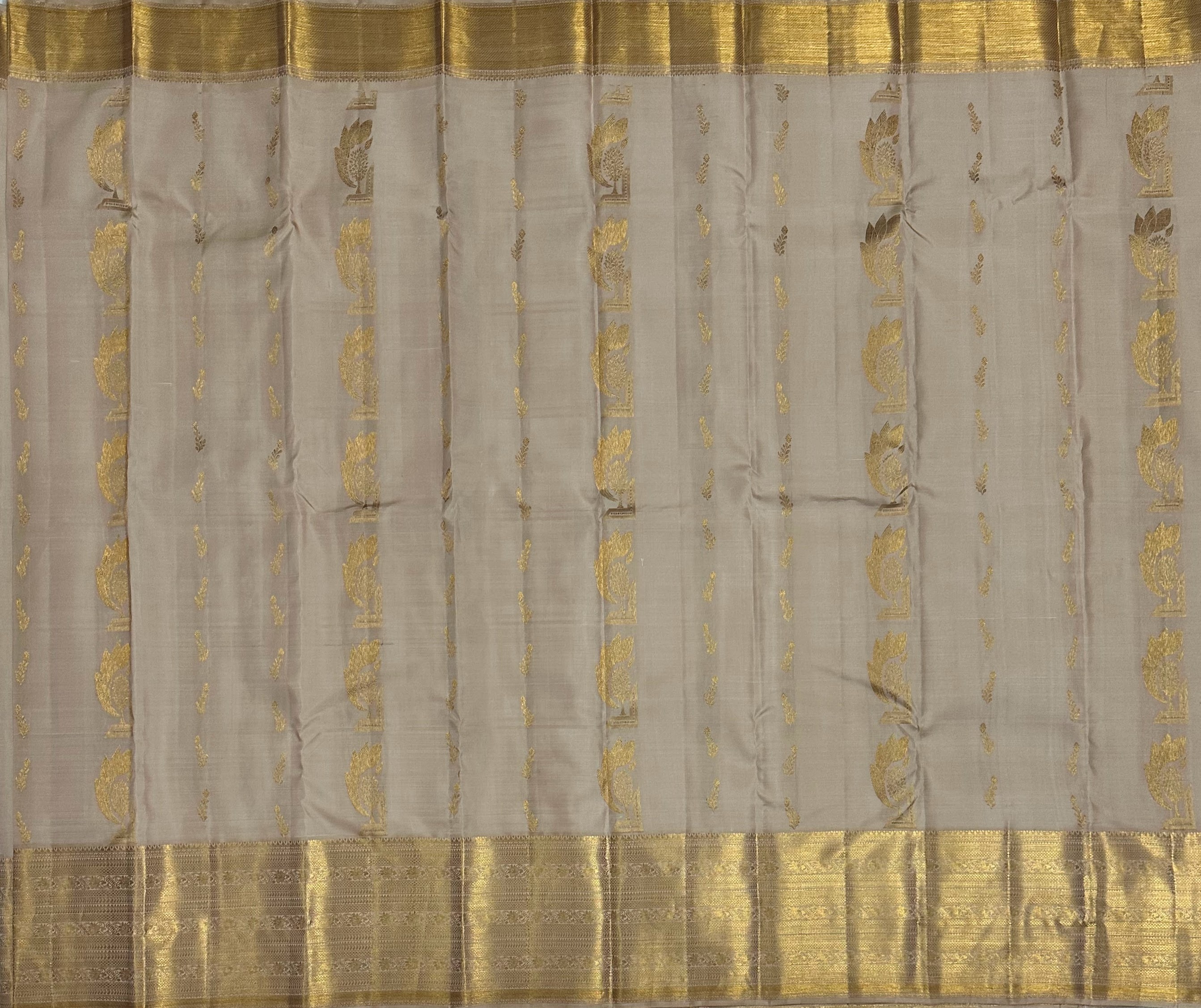 Dharmavaram Cream & Gold Pure Silk Pattu Pavada with Gold-Tone Zari Brocade